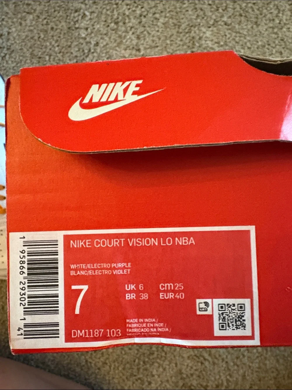 Nike Court Vision Lo NBA Men’s size 7 Lakers Like New
